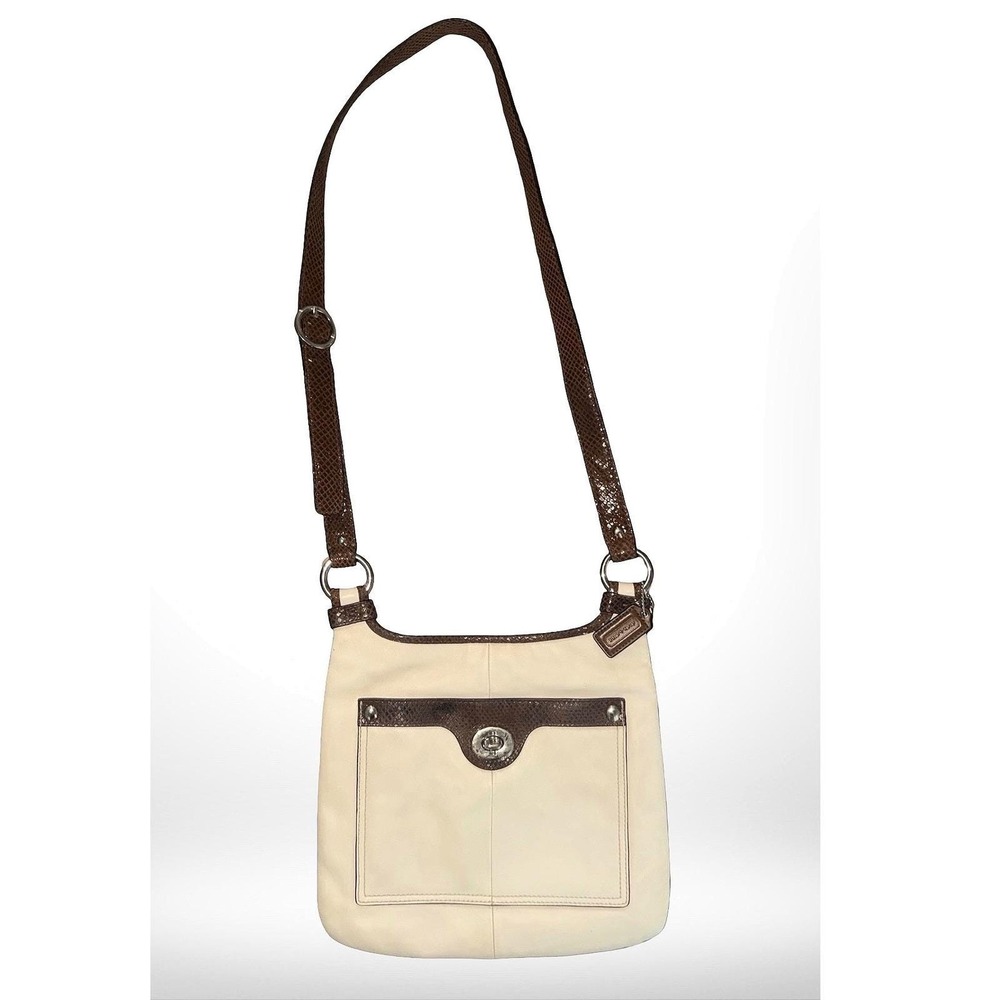 Y2K Coach Penelope Turnlock Cream Leather Brown Snakeskin Trim Crossbody F16533